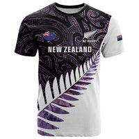 New Zealand Silver Fern Rugby Custom T Shirt Go All Black Purple Maori Paua Shell - Polynesian Pride