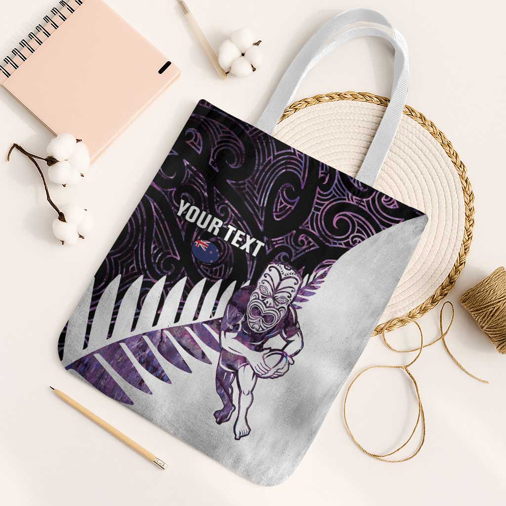 New Zealand Silver Fern Rugby Custom Tote Bag Go All Black Purple Maori Paua Shell - Polynesian Pride