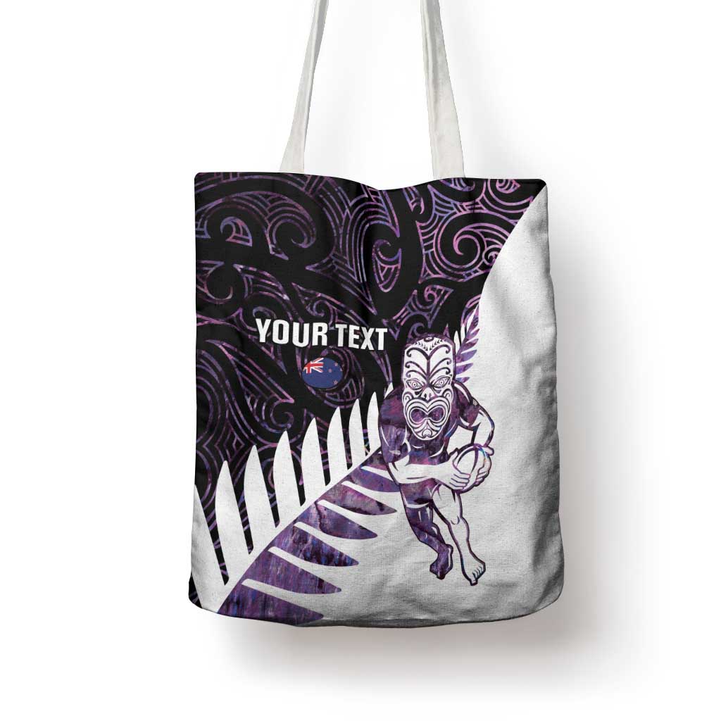 New Zealand Silver Fern Rugby Custom Tote Bag Go All Black Purple Maori Paua Shell - Polynesian Pride
