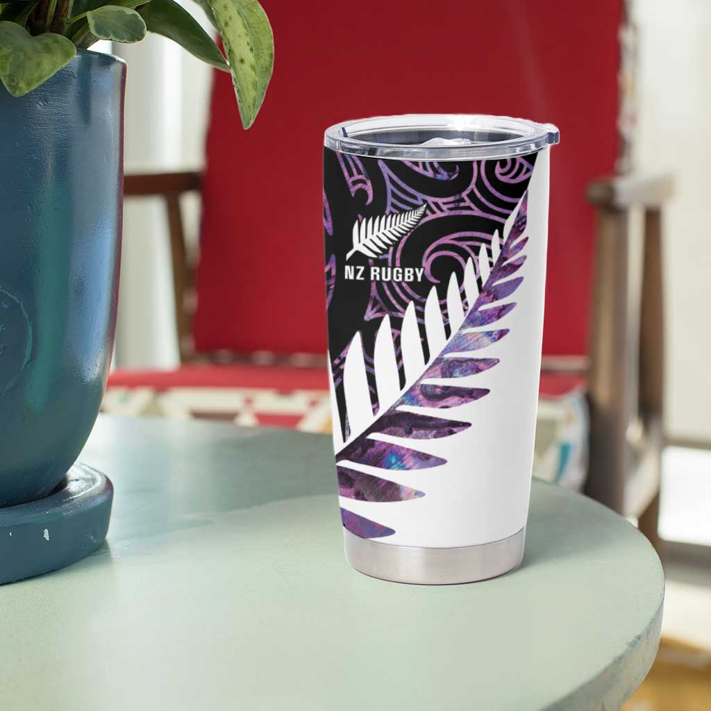 New Zealand Silver Fern Rugby Custom Tumbler Cup Go All Black Purple Maori Paua Shell - Polynesian Pride