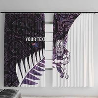 New Zealand Silver Fern Rugby Custom Window Curtain Go All Black Purple Maori Paua Shell - Polynesian Pride