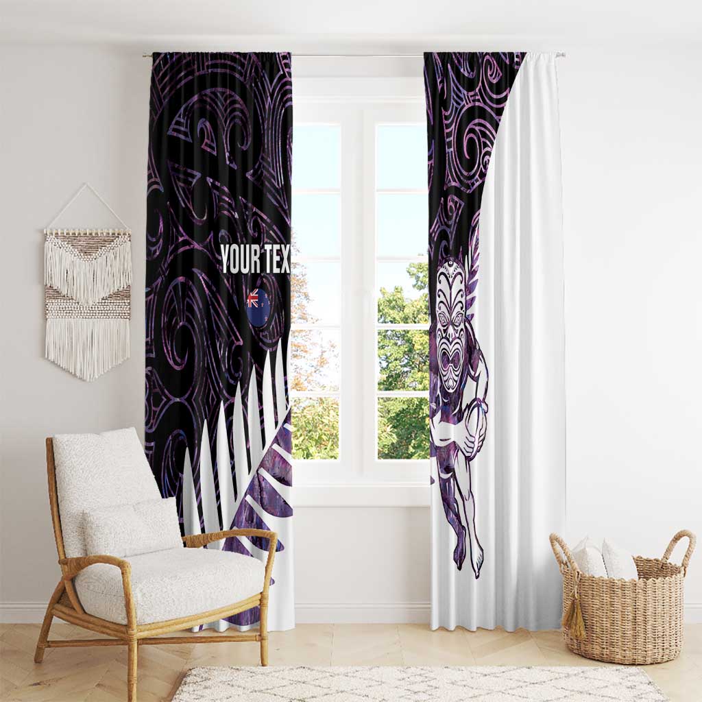 New Zealand Silver Fern Rugby Custom Window Curtain Go All Black Purple Maori Paua Shell - Polynesian Pride