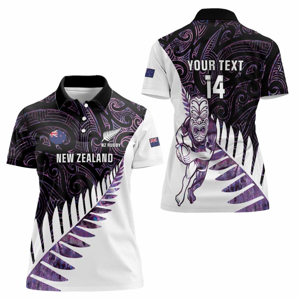 New Zealand Silver Fern Rugby Custom Women Polo Shirt Go All Black Purple Maori Paua Shell - Polynesian Pride