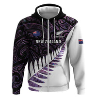 New Zealand Silver Fern Rugby Custom Zip Hoodie Go All Black Purple Maori Paua Shell - Polynesian Pride