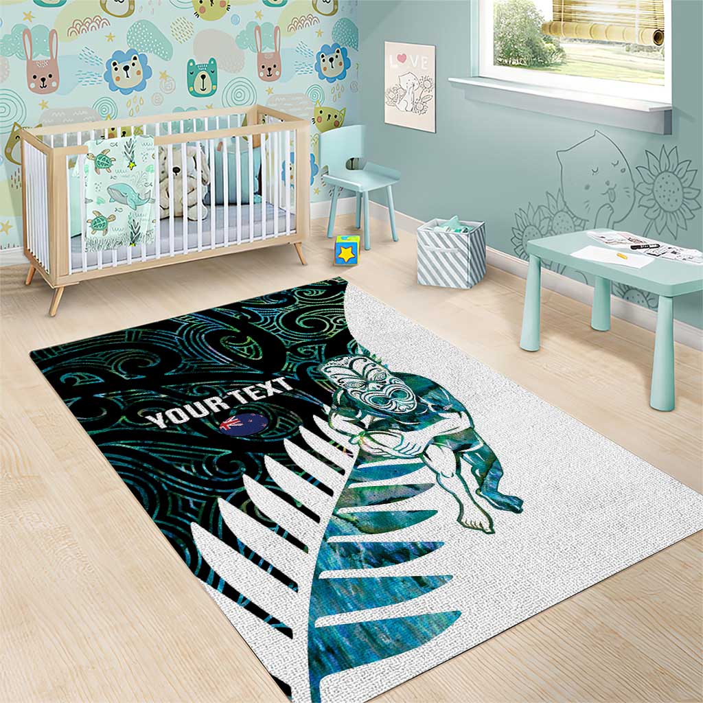 New Zealand Silver Fern Rugby Custom Area Rug Go All Black Turquoise Maori Paua Shell - Polynesian Pride