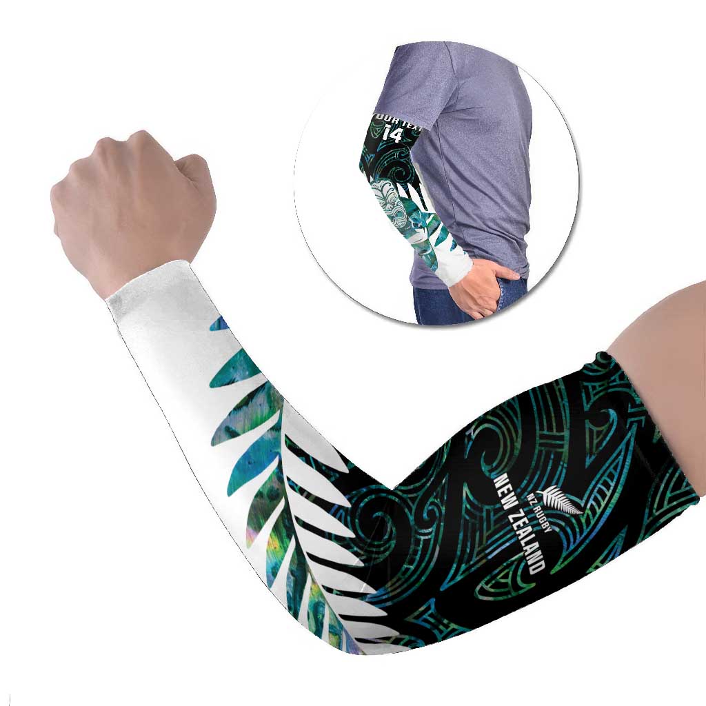 New Zealand Silver Fern Rugby Custom Arm Sleeves Go All Black Turquoise Maori Paua Shell - Polynesian Pride