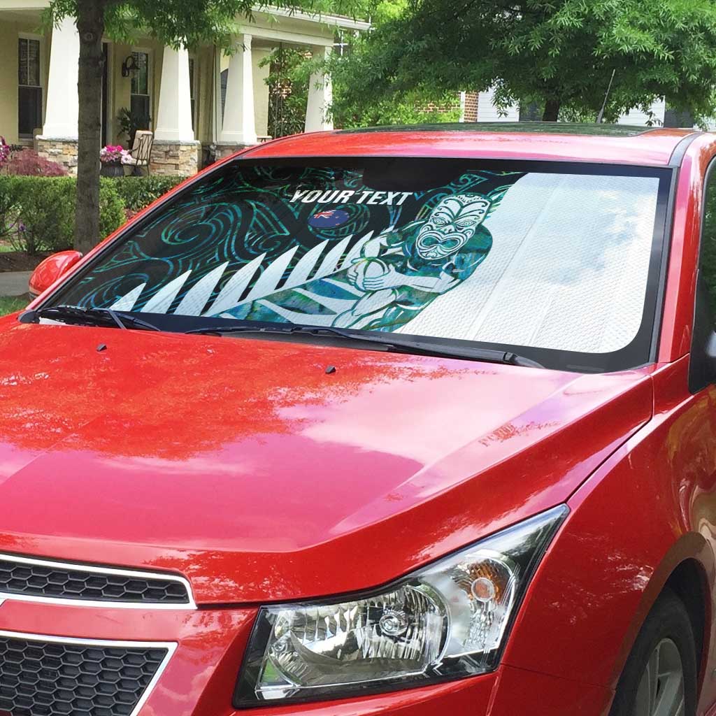 New Zealand Silver Fern Rugby Custom Auto Sun Shade Go All Black Turquoise Maori Paua Shell - Polynesian Pride