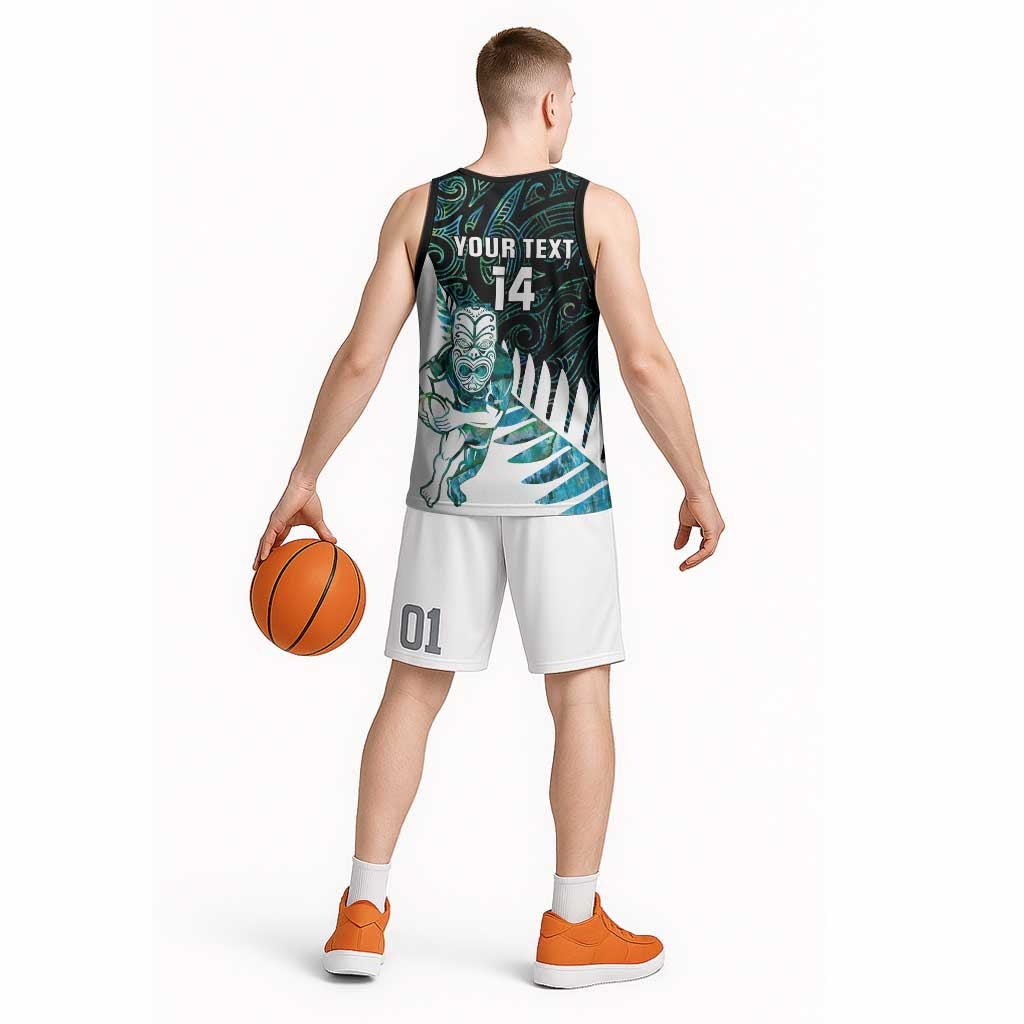 New Zealand Silver Fern Rugby Custom Basketball Jersey Go All Black Turquoise Maori Paua Shell - Polynesian Pride