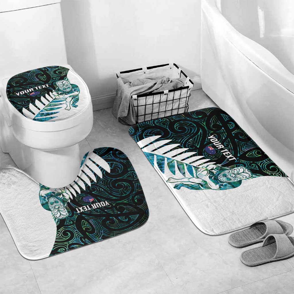 New Zealand Silver Fern Rugby Custom Bathroom Set Go All Black Turquoise Maori Paua Shell - Polynesian Pride
