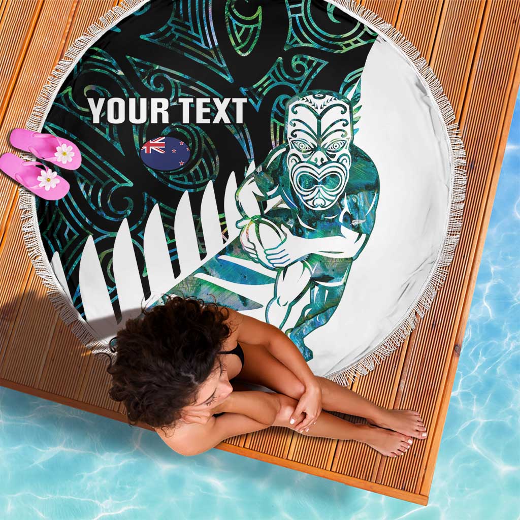 New Zealand Silver Fern Rugby Custom Beach Blanket Go All Black Turquoise Maori Paua Shell - Polynesian Pride