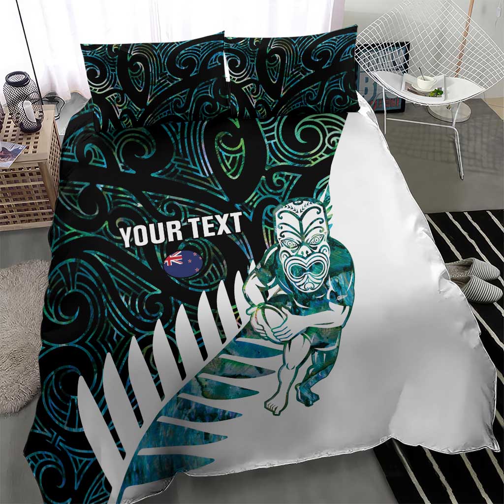 New Zealand Silver Fern Rugby Custom Bedding Set Go All Black Turquoise Maori Paua Shell - Polynesian Pride