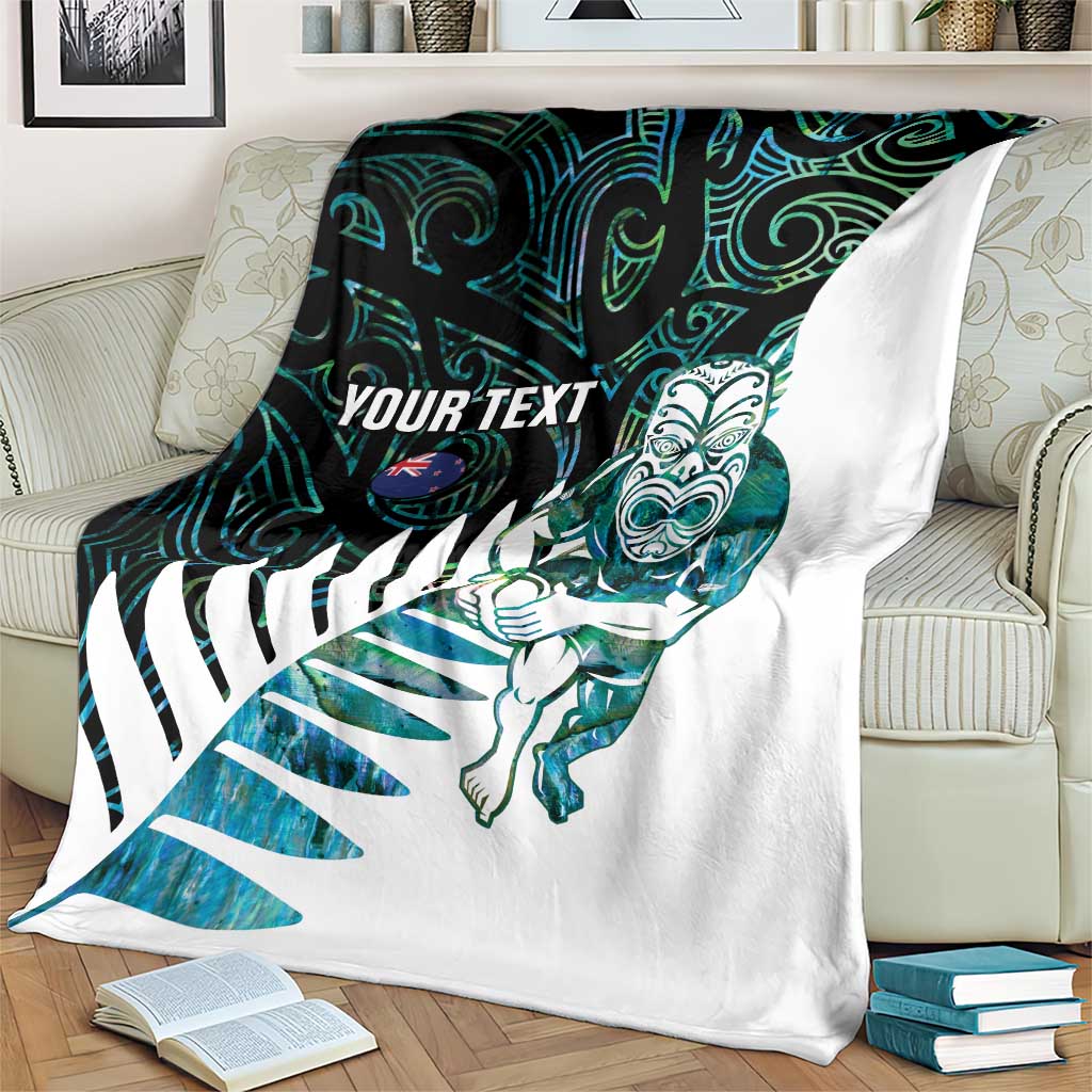 New Zealand Silver Fern Rugby Custom Blanket Go All Black Turquoise Maori Paua Shell - Polynesian Pride