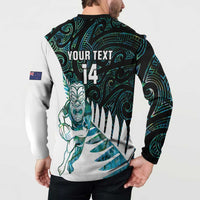 New Zealand Silver Fern Rugby Custom Button Sweatshirt Go All Black Turquoise Maori Paua Shell - Polynesian Pride