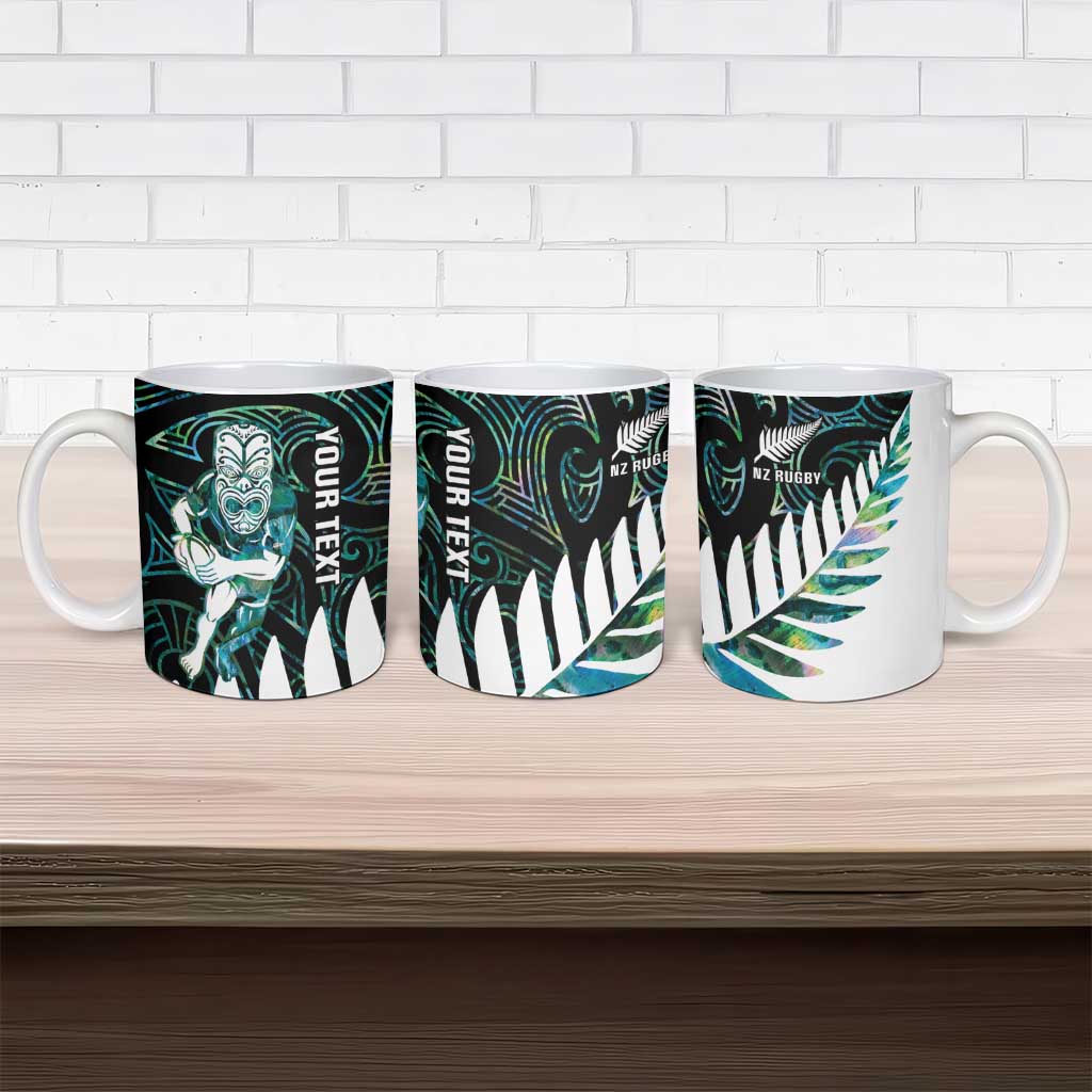 New Zealand Silver Fern Rugby Custom Ceramic Mug Go All Black Turquoise Maori Paua Shell - Polynesian Pride