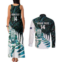 New Zealand Silver Fern Rugby Custom Couples Matching Tank Maxi Dress and Long Sleeve Button Shirt Go All Black Turquoise Maori Paua Shell - Polynesian Pride
