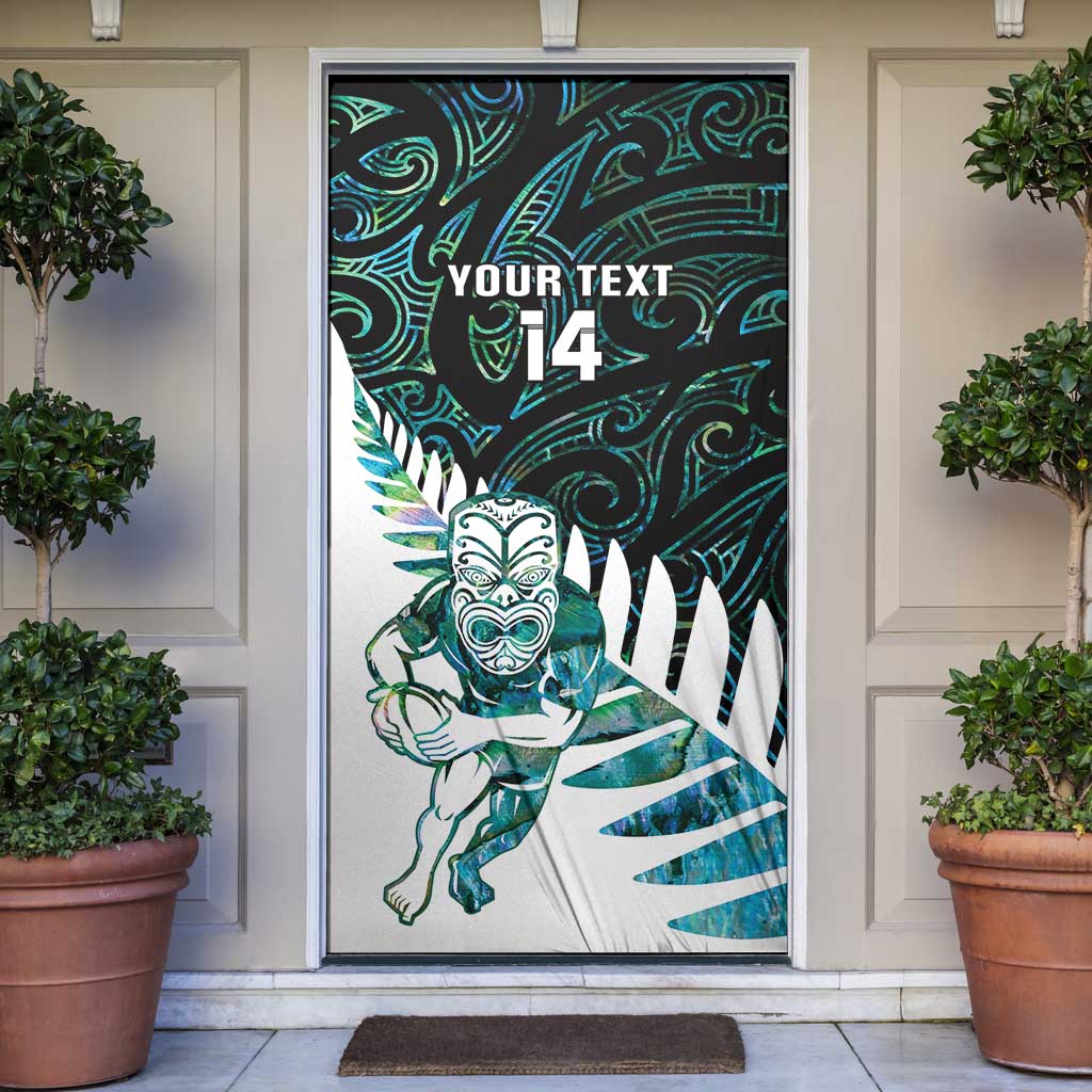 New Zealand Silver Fern Rugby Custom Door Cover Go All Black Turquoise Maori Paua Shell - Polynesian Pride