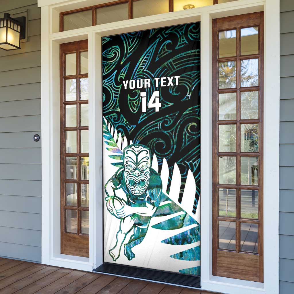New Zealand Silver Fern Rugby Custom Door Cover Go All Black Turquoise Maori Paua Shell - Polynesian Pride