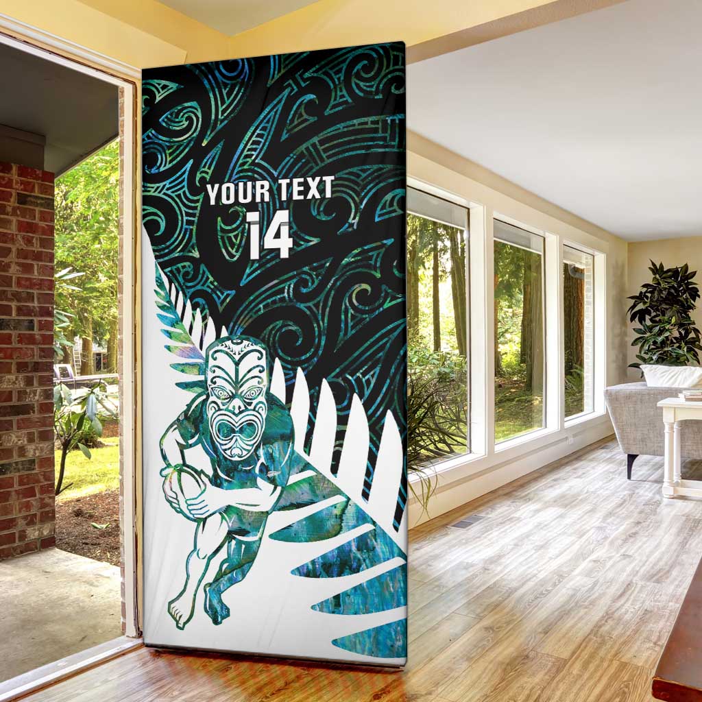 New Zealand Silver Fern Rugby Custom Door Cover Go All Black Turquoise Maori Paua Shell - Polynesian Pride