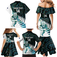 New Zealand Silver Fern Rugby Custom Family Matching Mermaid Dress and Hawaiian Shirt Go All Black Turquoise Maori Paua Shell - Polynesian Pride