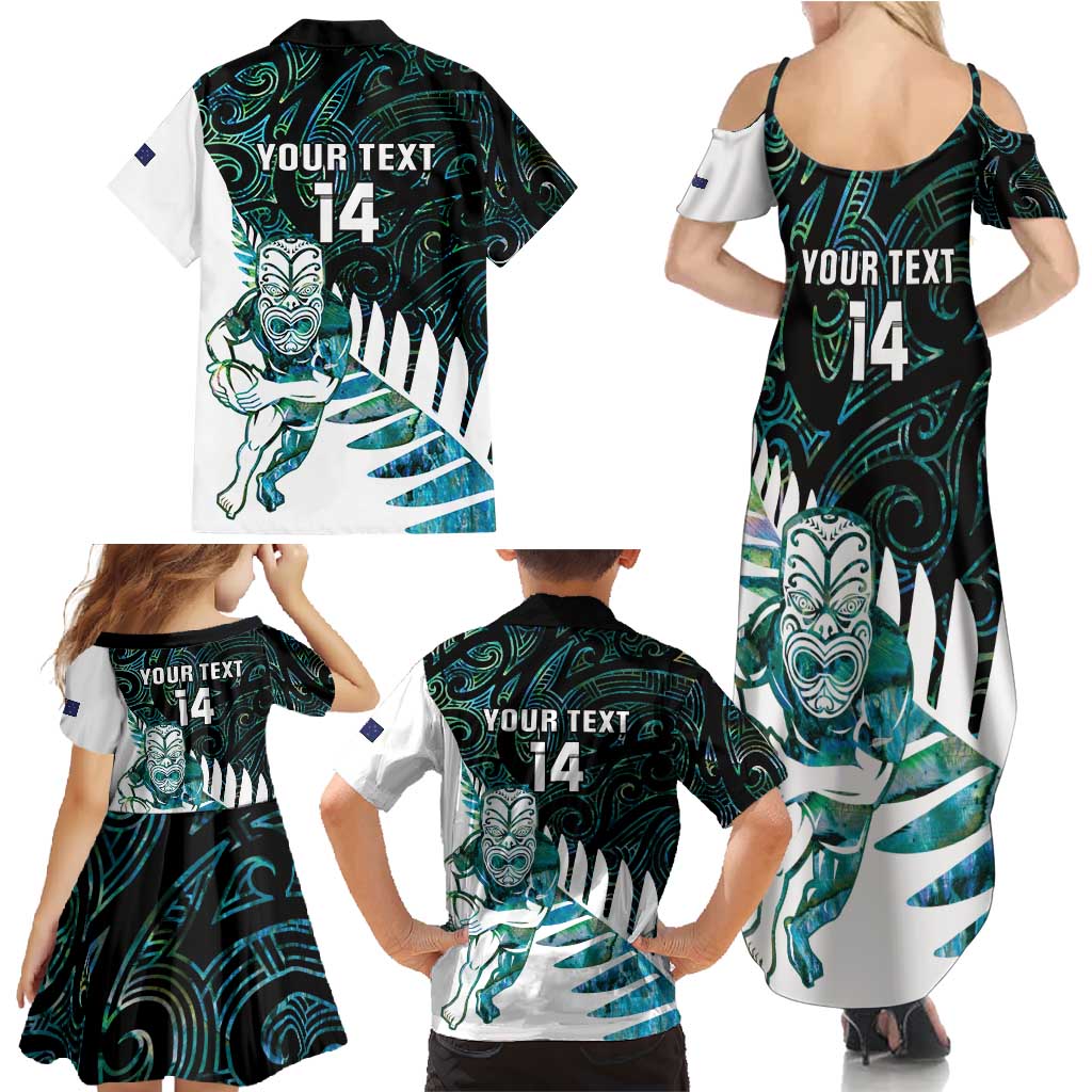 New Zealand Silver Fern Rugby Custom Family Matching Summer Maxi Dress and Hawaiian Shirt Go All Black Turquoise Maori Paua Shell - Polynesian Pride