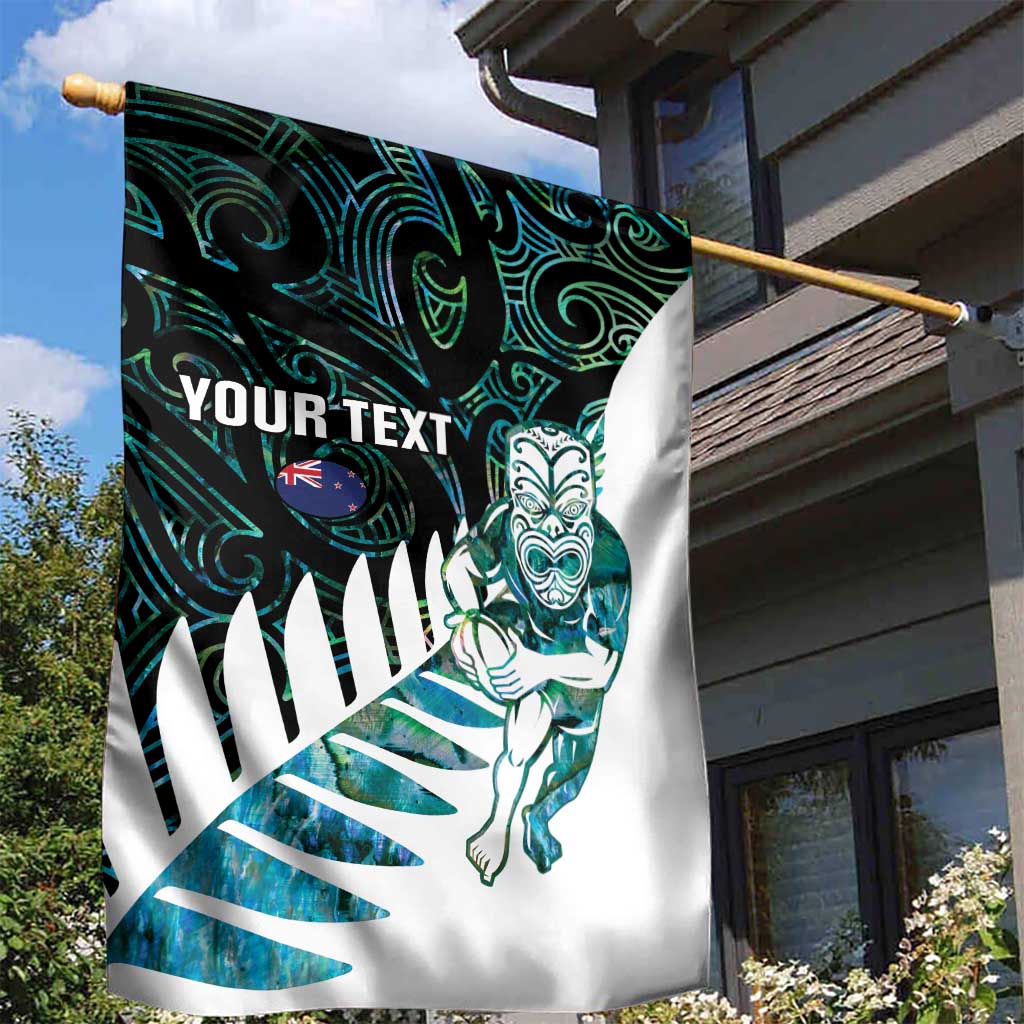 New Zealand Silver Fern Rugby Custom Garden Flag Go All Black Turquoise Maori Paua Shell - Polynesian Pride