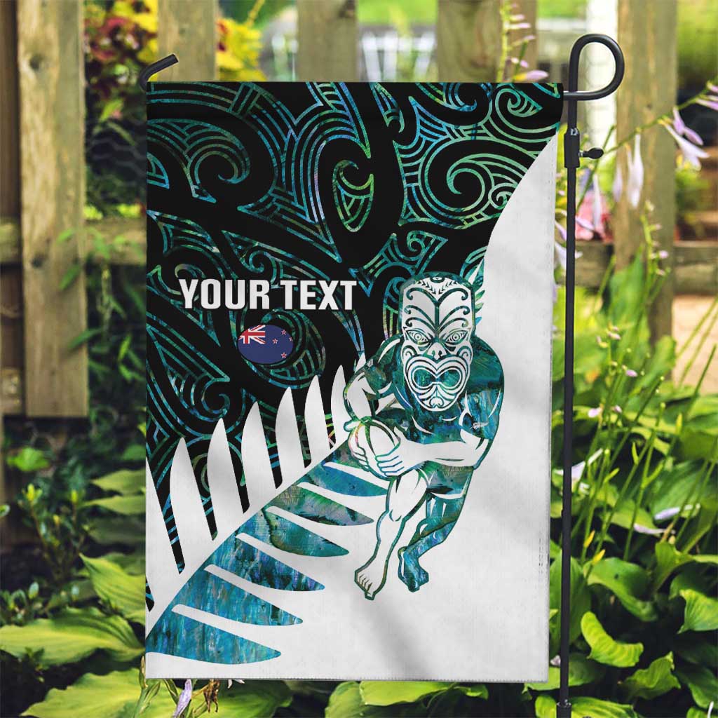New Zealand Silver Fern Rugby Custom Garden Flag Go All Black Turquoise Maori Paua Shell - Polynesian Pride