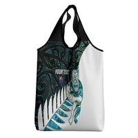 New Zealand Silver Fern Rugby Custom Grocery Bag Go All Black Turquoise Maori Paua Shell - Polynesian Pride