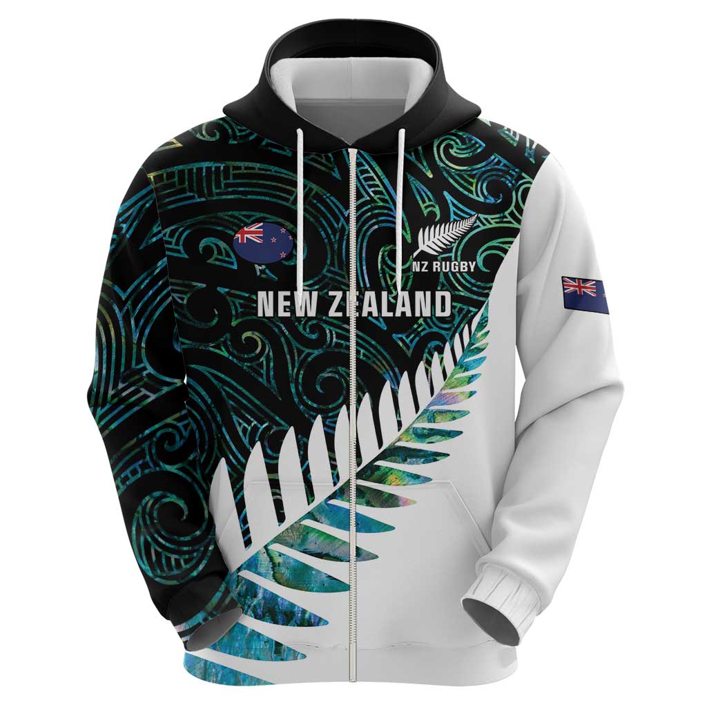 New Zealand Silver Fern Rugby Custom Hoodie Go All Black Turquoise Maori Paua Shell - Polynesian Pride