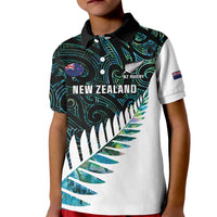 New Zealand Silver Fern Rugby Custom Kid Polo Shirt Go All Black Turquoise Maori Paua Shell - Polynesian Pride