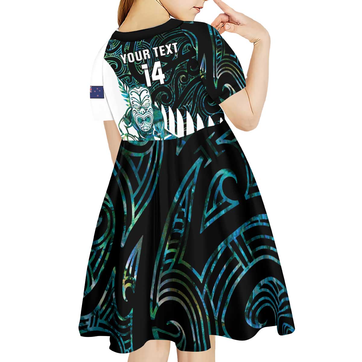 New Zealand Silver Fern Rugby Custom Kid Short Sleeve Dress Go All Black Turquoise Maori Paua Shell - Polynesian Pride