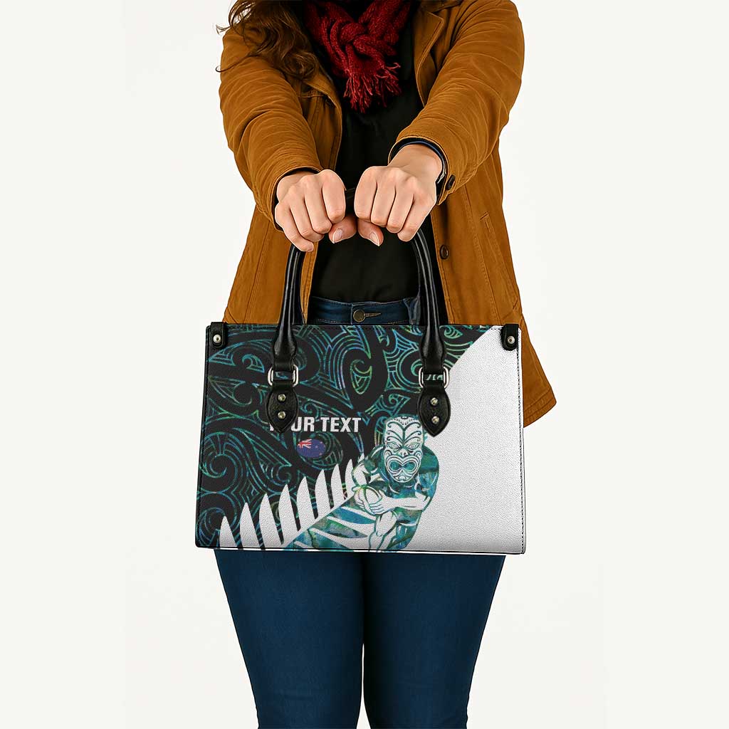 New Zealand Silver Fern Rugby Custom Leather Bag Go All Black Turquoise Maori Paua Shell - Polynesian Pride