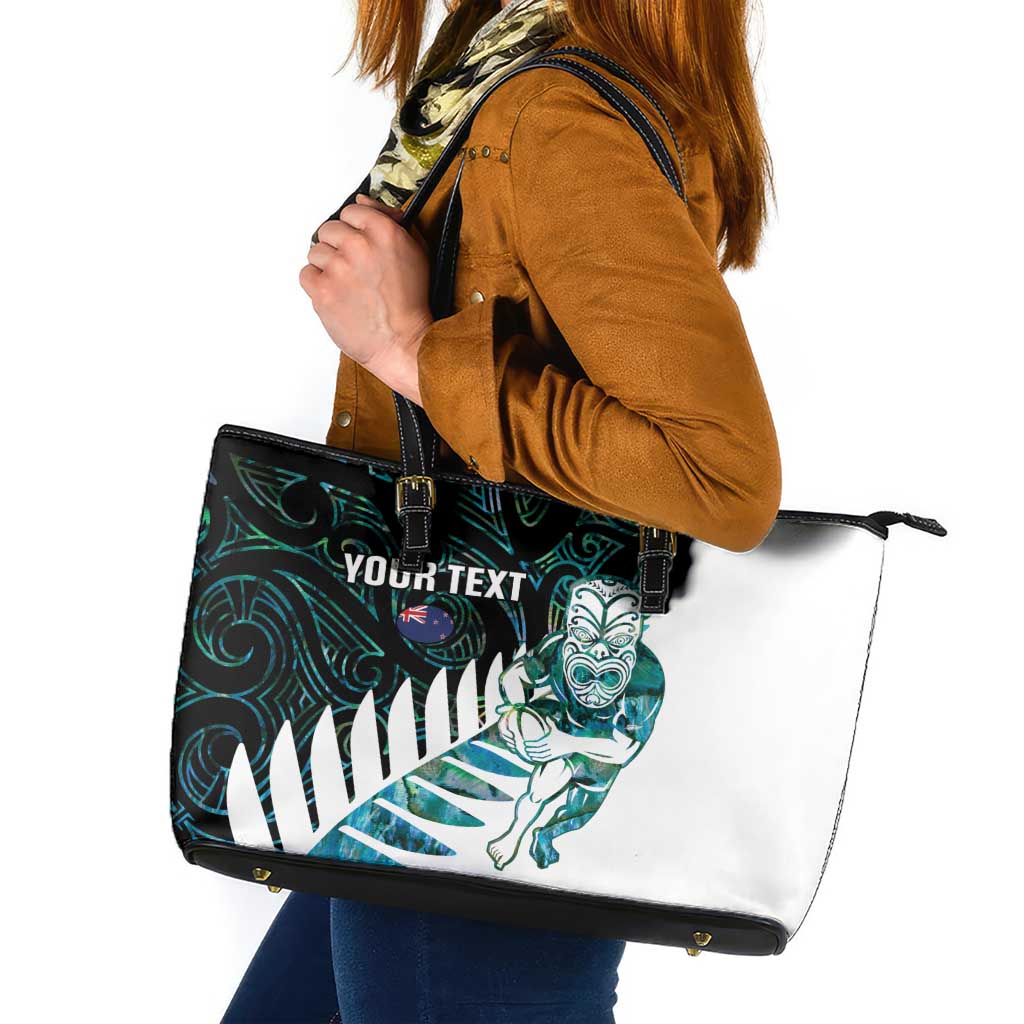 New Zealand Silver Fern Rugby Custom Leather Tote Bag Go All Black Turquoise Maori Paua Shell - Polynesian Pride