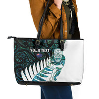 New Zealand Silver Fern Rugby Custom Leather Tote Bag Go All Black Turquoise Maori Paua Shell - Polynesian Pride