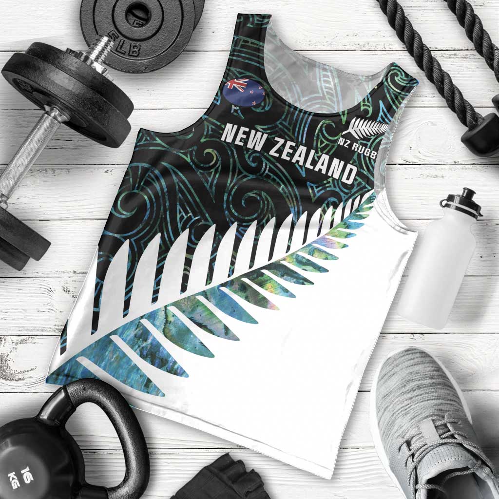 New Zealand Silver Fern Rugby Custom Men Tank Top Go All Black Turquoise Maori Paua Shell - Polynesian Pride