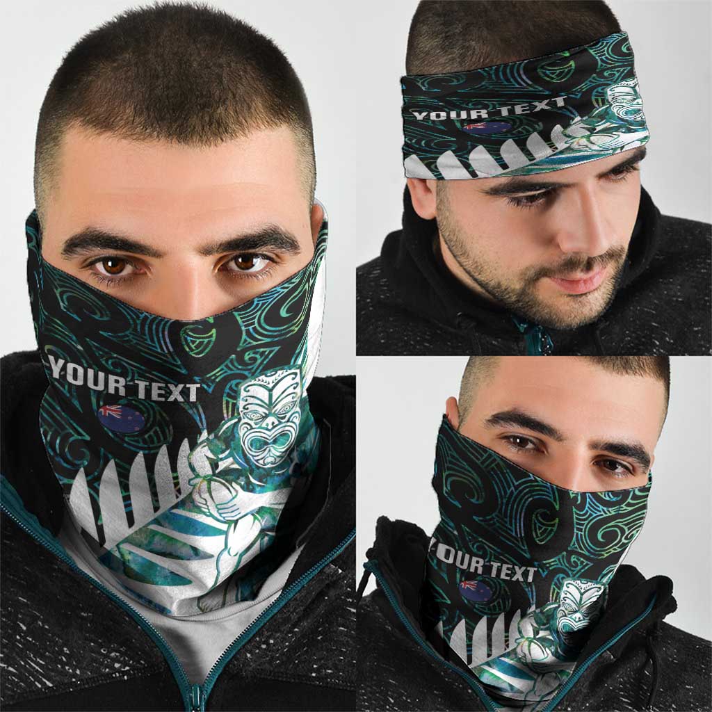 New Zealand Silver Fern Rugby Custom Neck Gaiter Go All Black Turquoise Maori Paua Shell - Polynesian Pride
