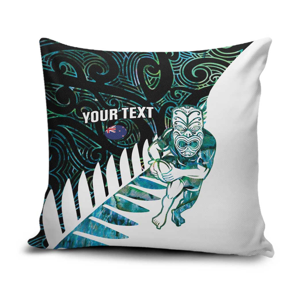 New Zealand Silver Fern Rugby Custom Pillow Cover Go All Black Turquoise Maori Paua Shell - Polynesian Pride