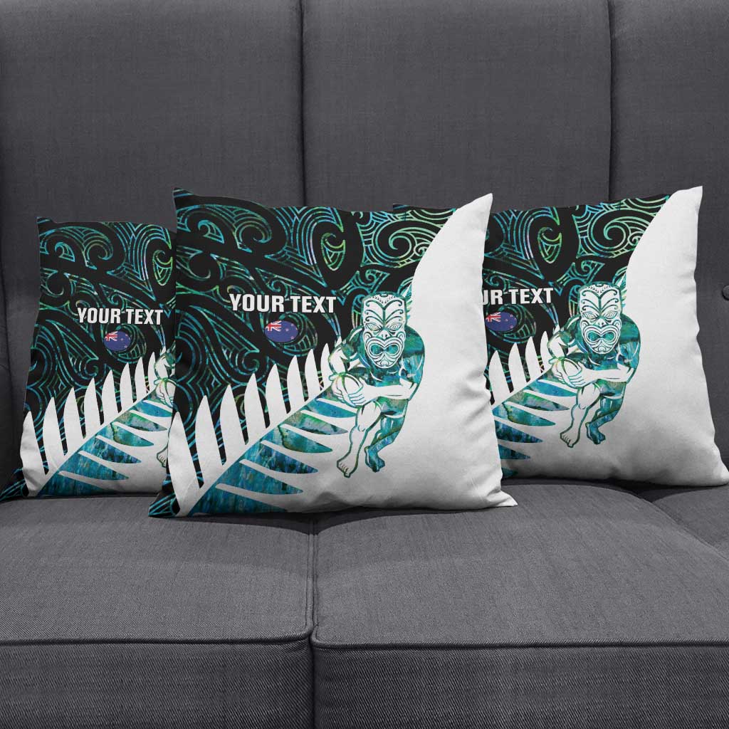 New Zealand Silver Fern Rugby Custom Pillow Cover Go All Black Turquoise Maori Paua Shell - Polynesian Pride