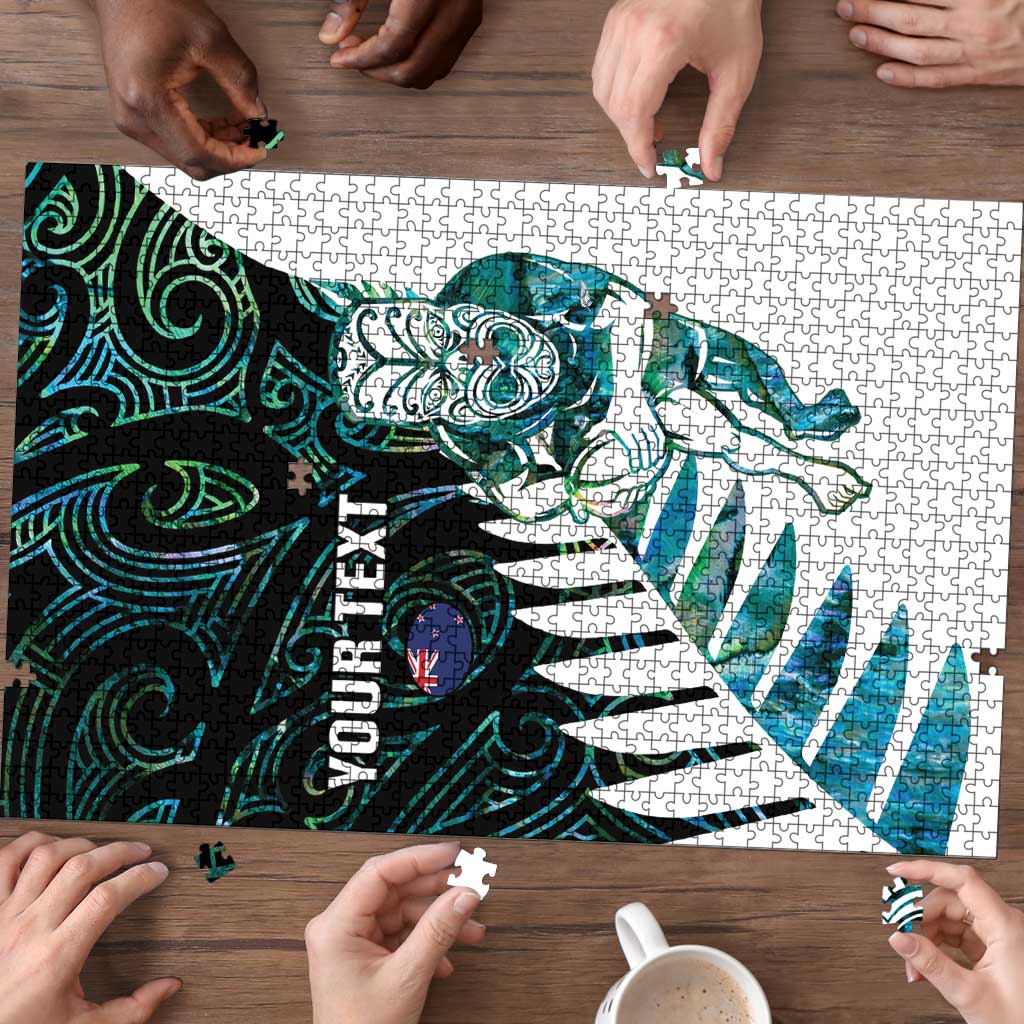 New Zealand Silver Fern Rugby Custom Puzzle Go All Black Turquoise Maori Paua Shell - Polynesian Pride