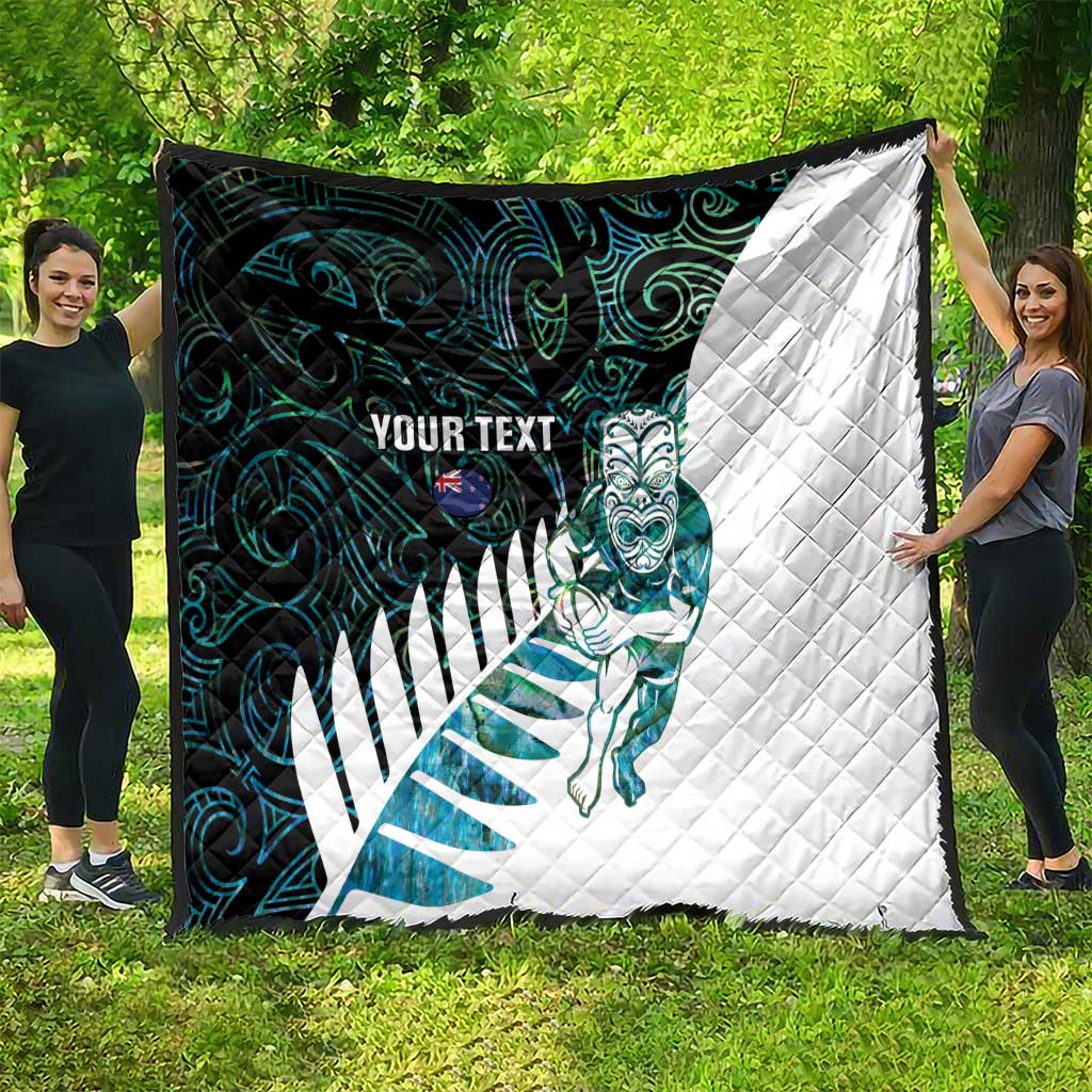 New Zealand Silver Fern Rugby Custom Quilt Go All Black Turquoise Maori Paua Shell - Polynesian Pride