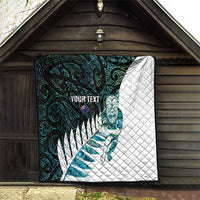 New Zealand Silver Fern Rugby Custom Quilt Go All Black Turquoise Maori Paua Shell - Polynesian Pride