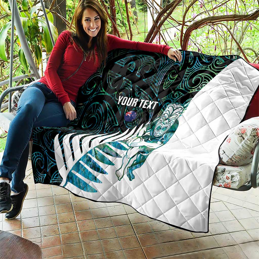 New Zealand Silver Fern Rugby Custom Quilt Go All Black Turquoise Maori Paua Shell - Polynesian Pride