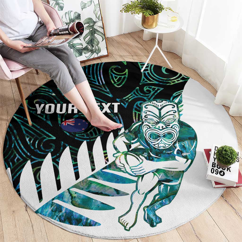 New Zealand Silver Fern Rugby Custom Round Carpet Go All Black Turquoise Maori Paua Shell - Polynesian Pride