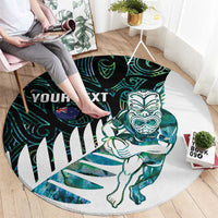 New Zealand Silver Fern Rugby Custom Round Carpet Go All Black Turquoise Maori Paua Shell - Polynesian Pride