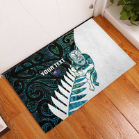 New Zealand Silver Fern Rugby Custom Rubber Doormat Go All Black Turquoise Maori Paua Shell - Polynesian Pride