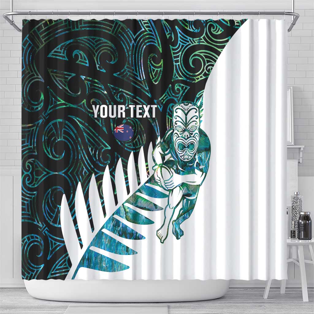 New Zealand Silver Fern Rugby Custom Shower Curtain Go All Black Turquoise Maori Paua Shell - Polynesian Pride