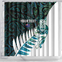 New Zealand Silver Fern Rugby Custom Shower Curtain Go All Black Turquoise Maori Paua Shell - Polynesian Pride