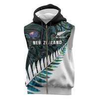 New Zealand Silver Fern Rugby Custom Sleeveless Zip Hoodie Go All Black Turquoise Maori Paua Shell - Polynesian Pride