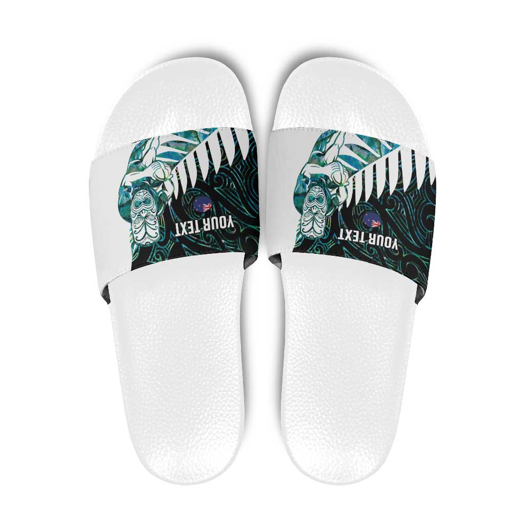 New Zealand Silver Fern Rugby Custom Slide Sandals Go All Black Turquoise Maori Paua Shell - Polynesian Pride