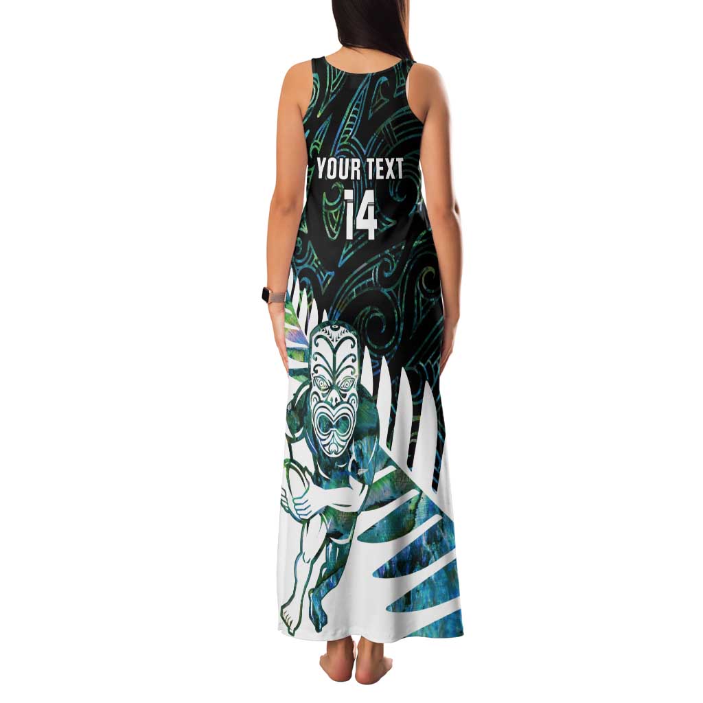 New Zealand Silver Fern Rugby Custom Tank Maxi Dress Go All Black Turquoise Maori Paua Shell - Polynesian Pride