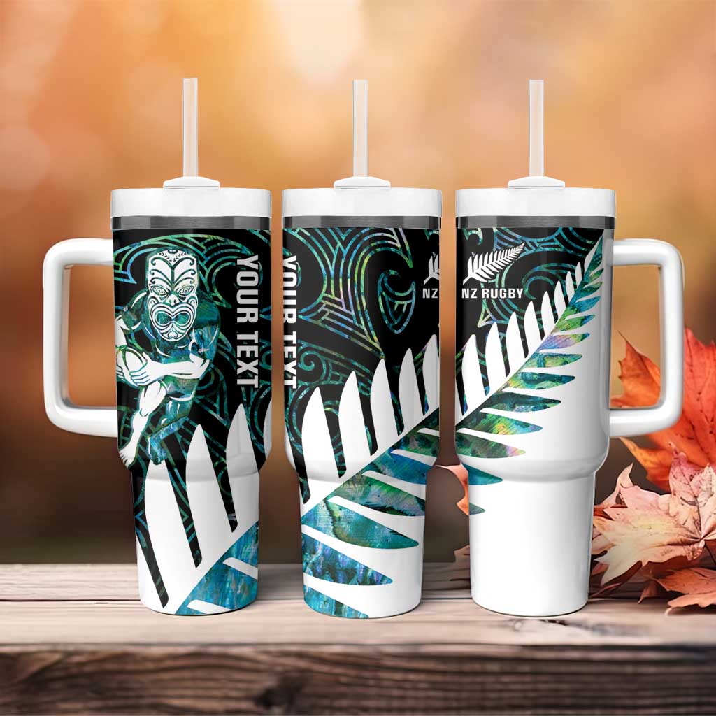 New Zealand Silver Fern Rugby Custom Tumbler With Handle Go All Black Turquoise Maori Paua Shell - Polynesian Pride